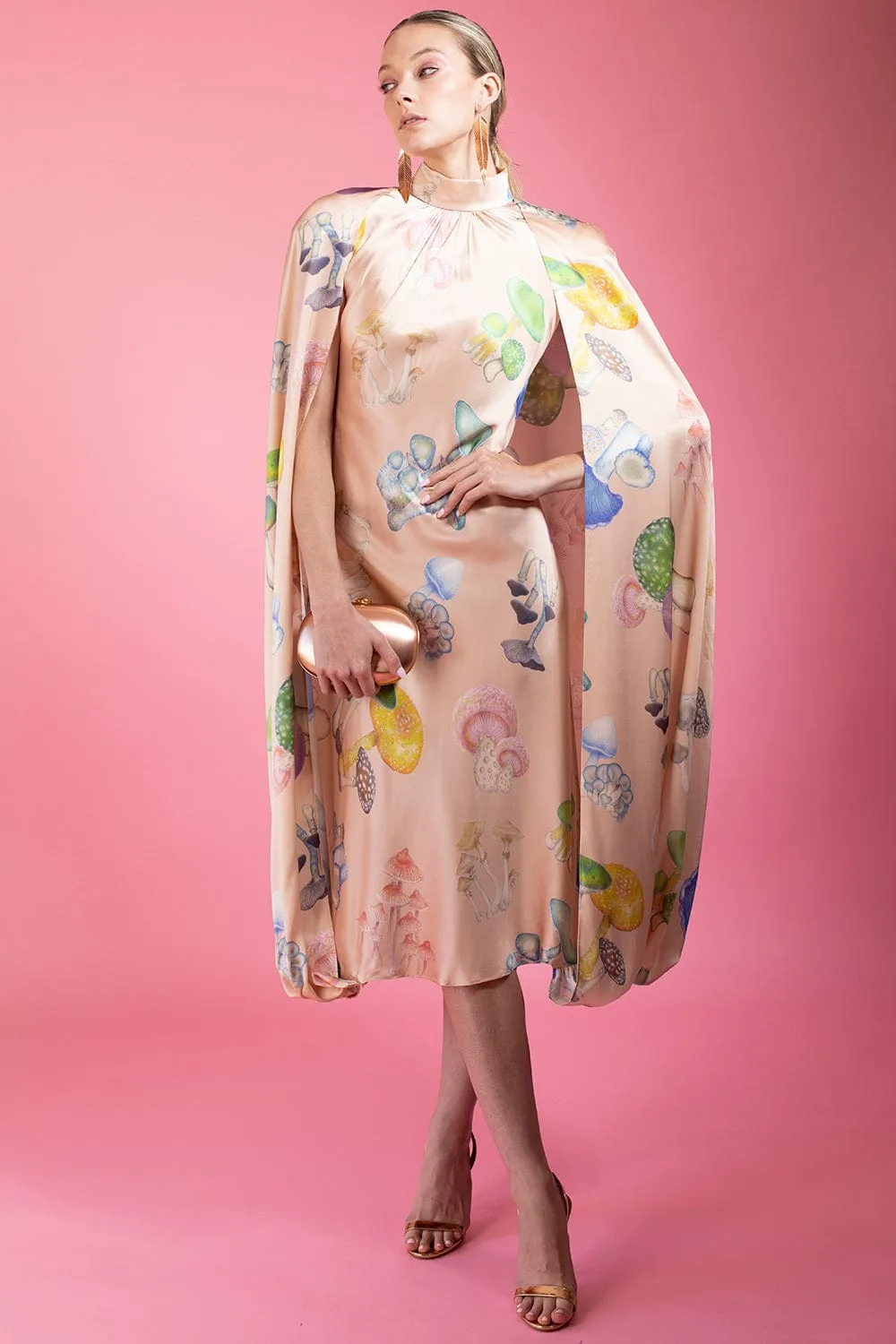 Mushroom Silk Cape Dress