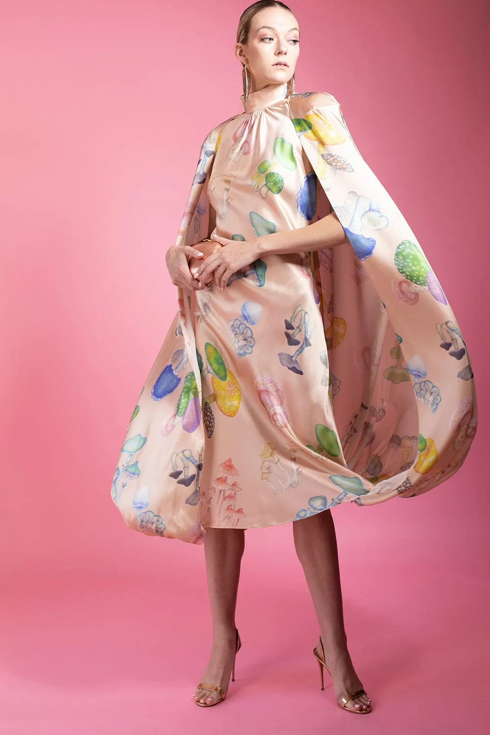 Mushroom Silk Cape Dress