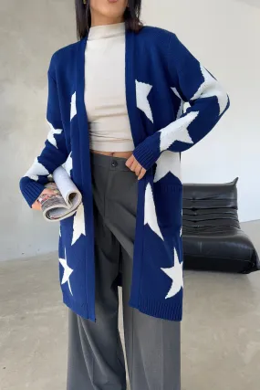 Navy Star-Print Midi Cardigan
