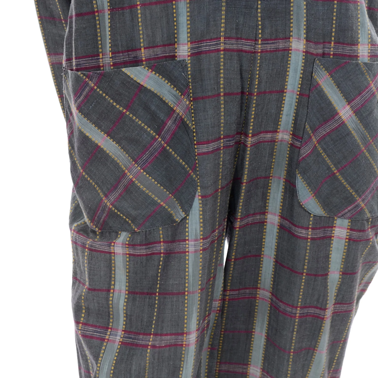 Norma Kamali Vintage 1980s Gray Burgundy Yellow Plaid Jumpsuit