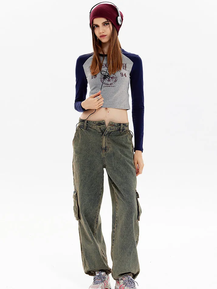 Nvuvu Two-color Patchwork Printed T-shirt