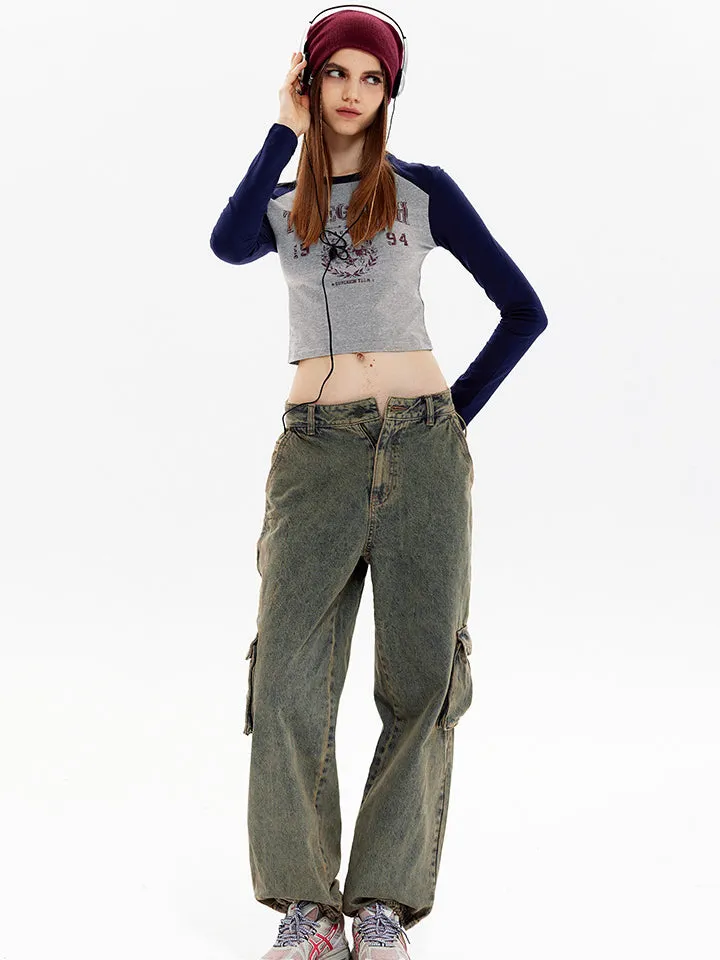 Nvuvu Two-color Patchwork Printed T-shirt