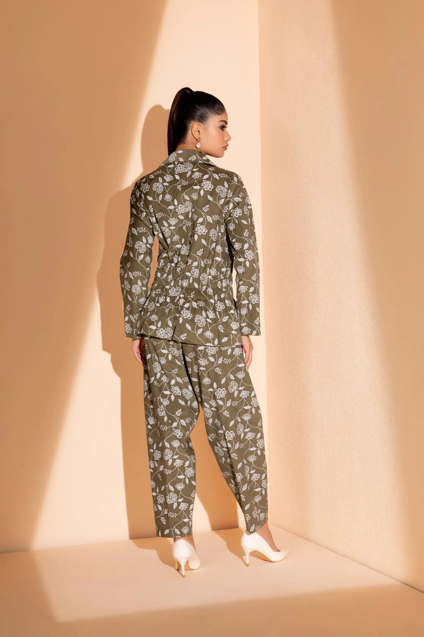 Olive Green Bloom Corduroy Set