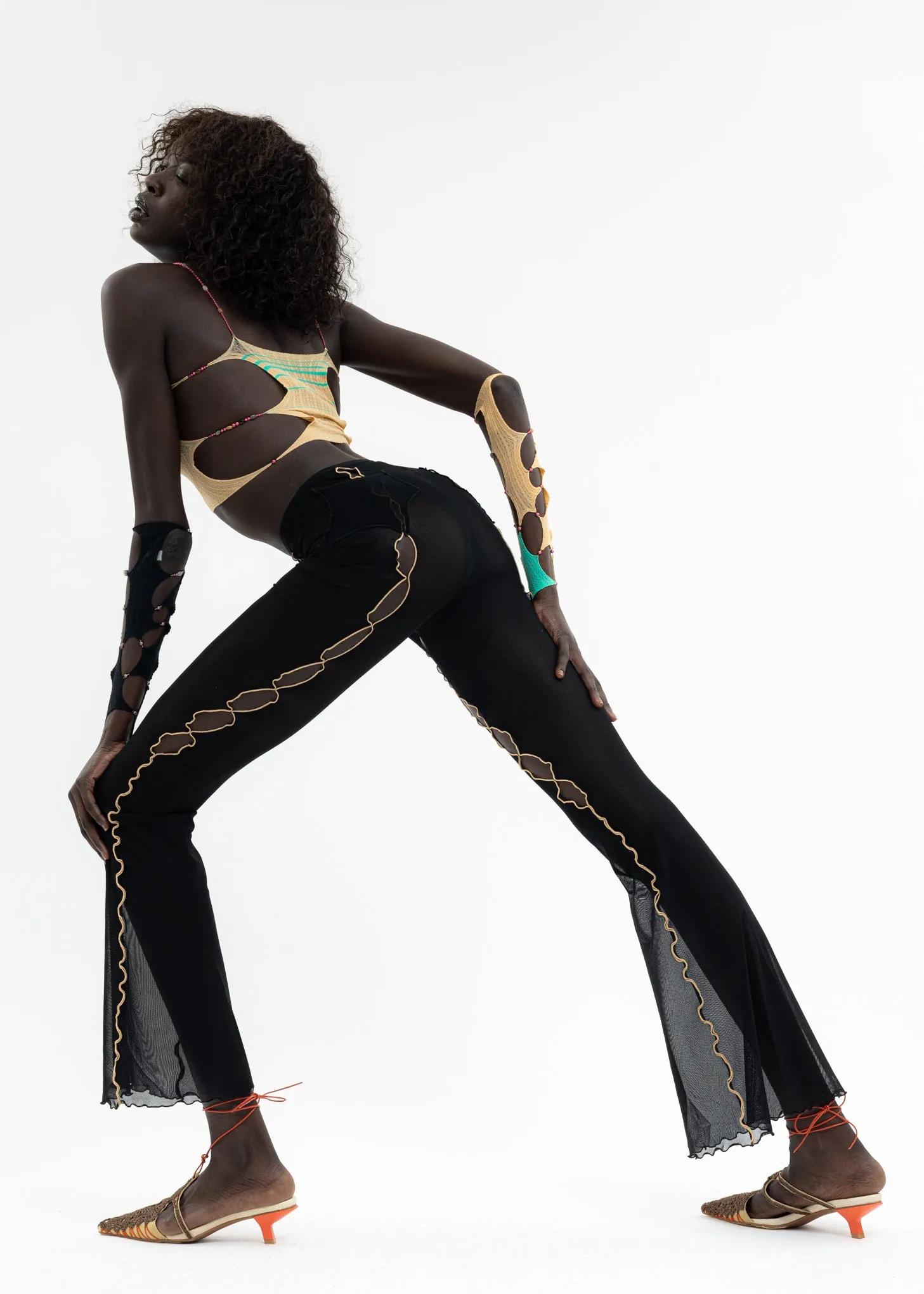 ONYX MESH FLARED TROUSERS