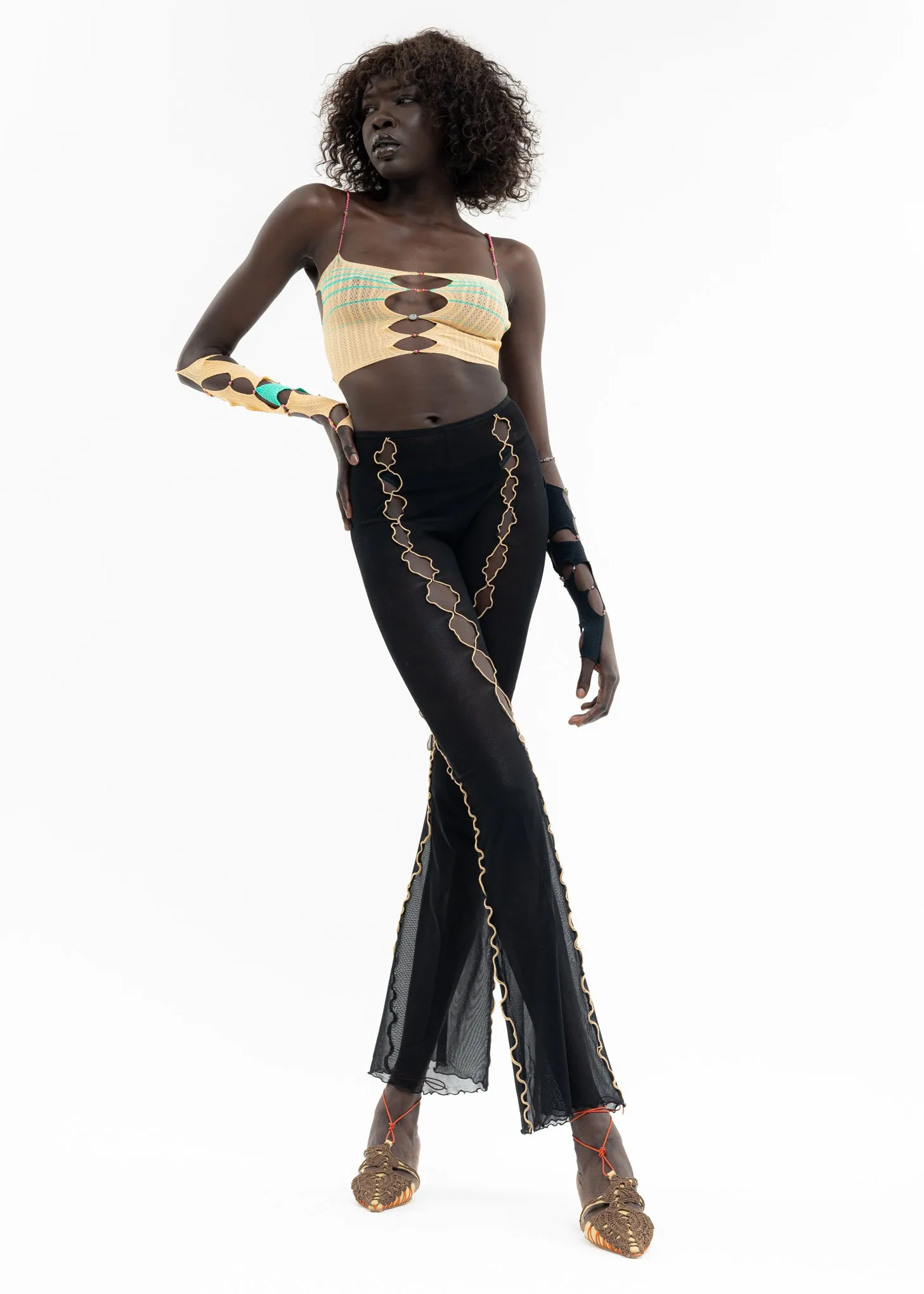 ONYX MESH FLARED TROUSERS