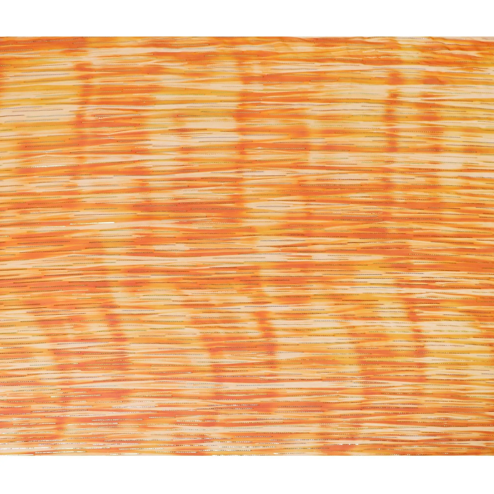 Orange premium pure silk chiffon fabric with gold and silver metallic lurex in stripe design-D13978