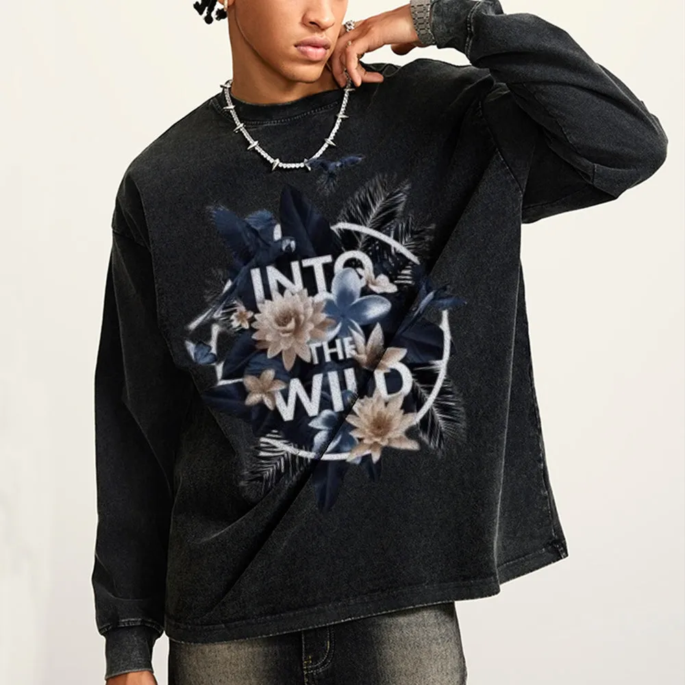 Oversized Vintage Washed Flower Graphic Sweatshirt