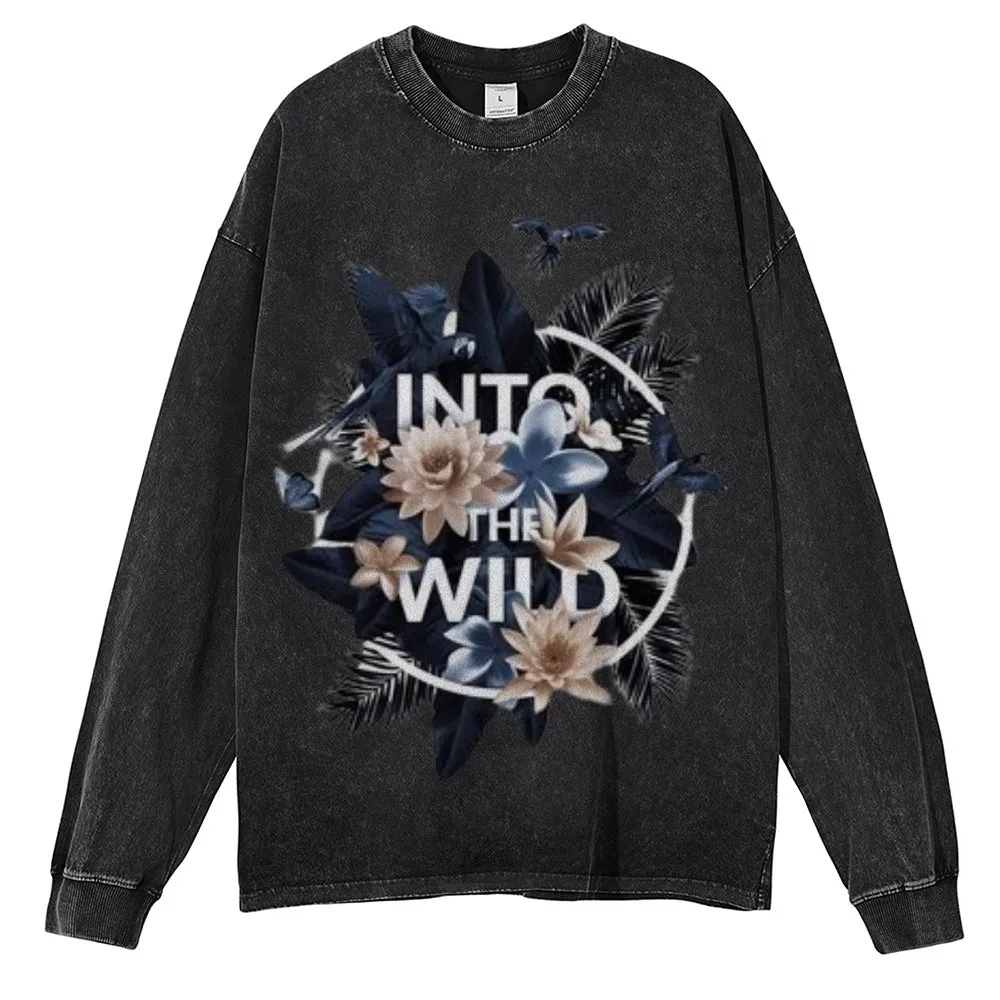 Oversized Vintage Washed Flower Graphic Sweatshirt