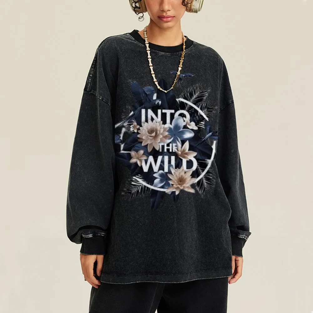 Oversized Vintage Washed Flower Graphic Sweatshirt