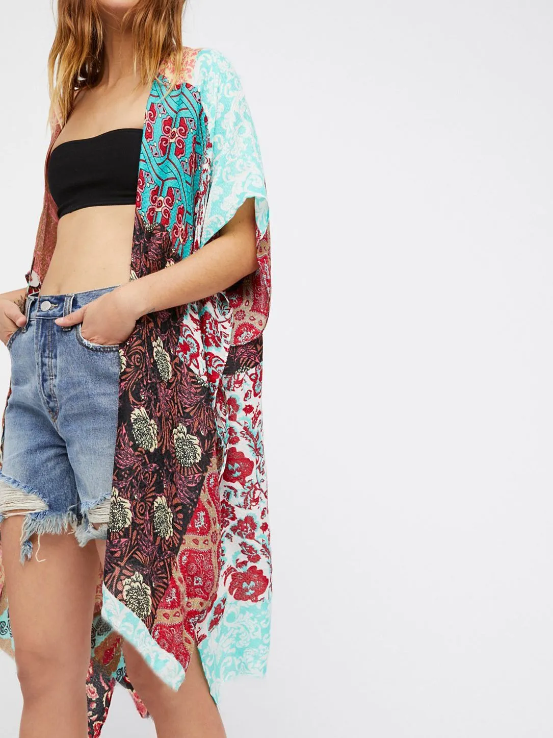 Print Block Beack Out-of-the-shirt Bikini Swimsuit Women's Holiday Cape
