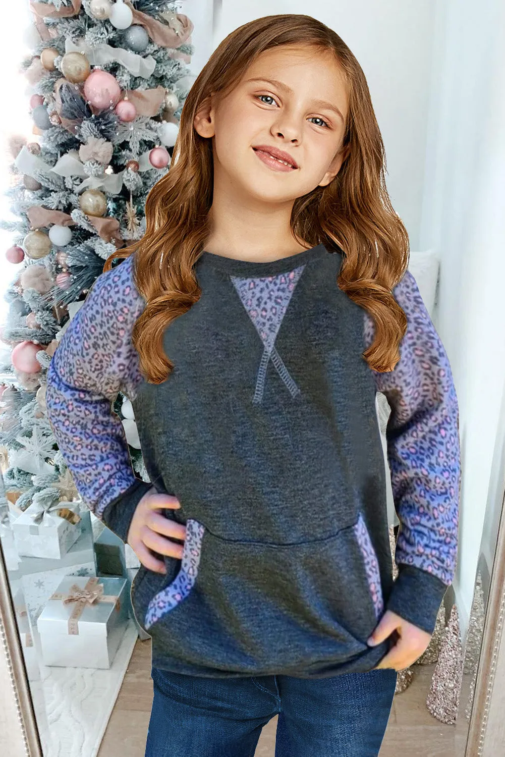 Printed Kangeroo Pocket Little Girl Sweatshirt