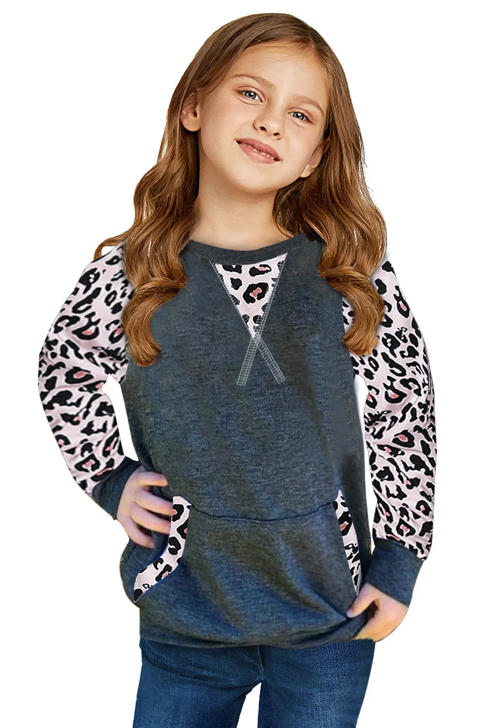 Printed Kangeroo Pocket Little Girl Sweatshirt