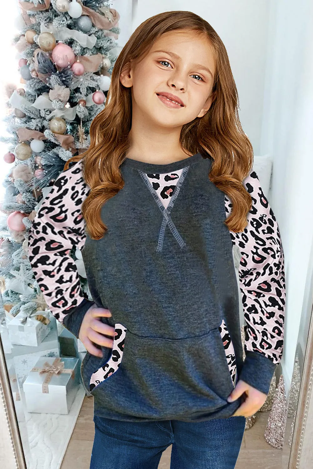 Printed Kangeroo Pocket Little Girl Sweatshirt