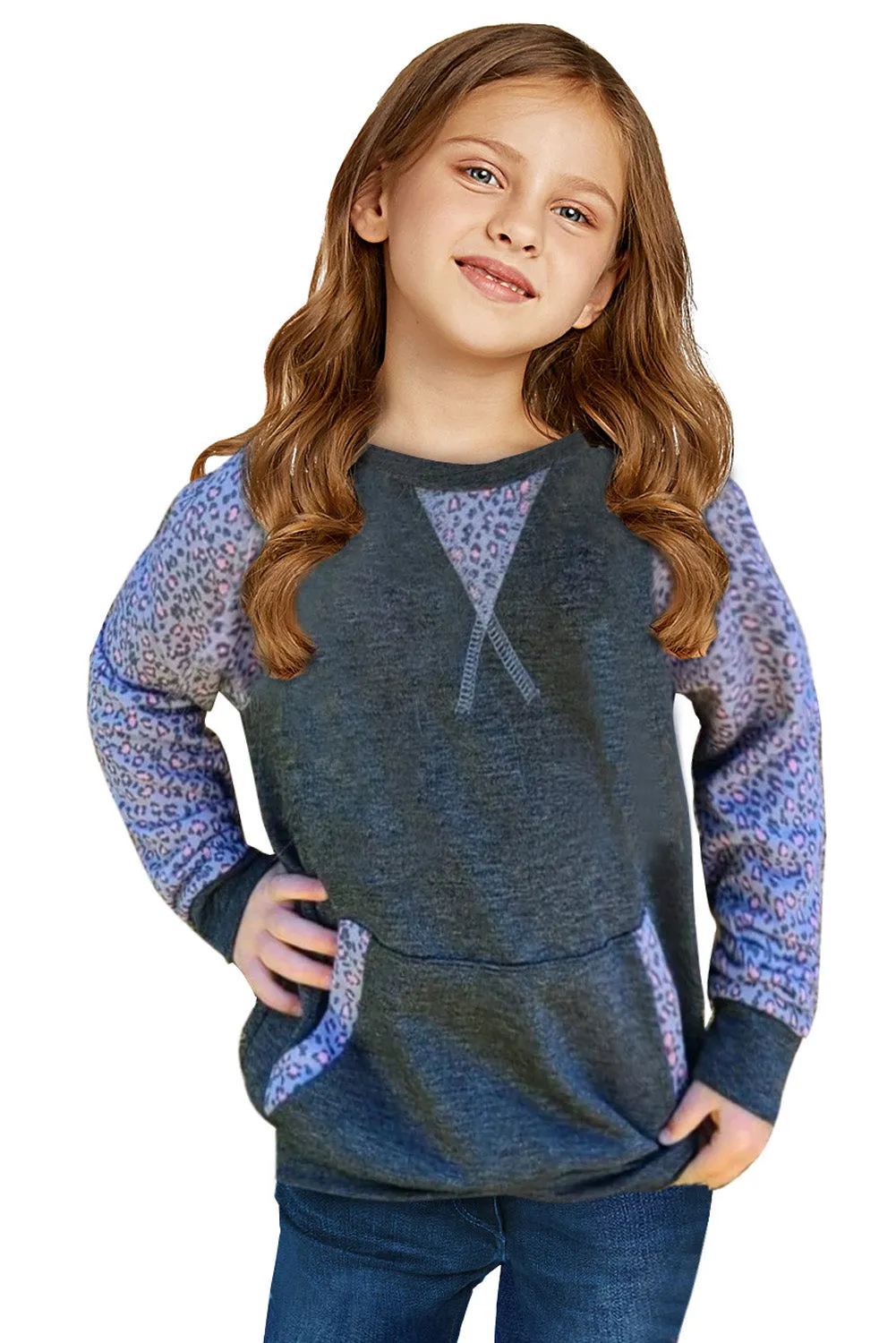 Printed Kangeroo Pocket Little Girl Sweatshirt