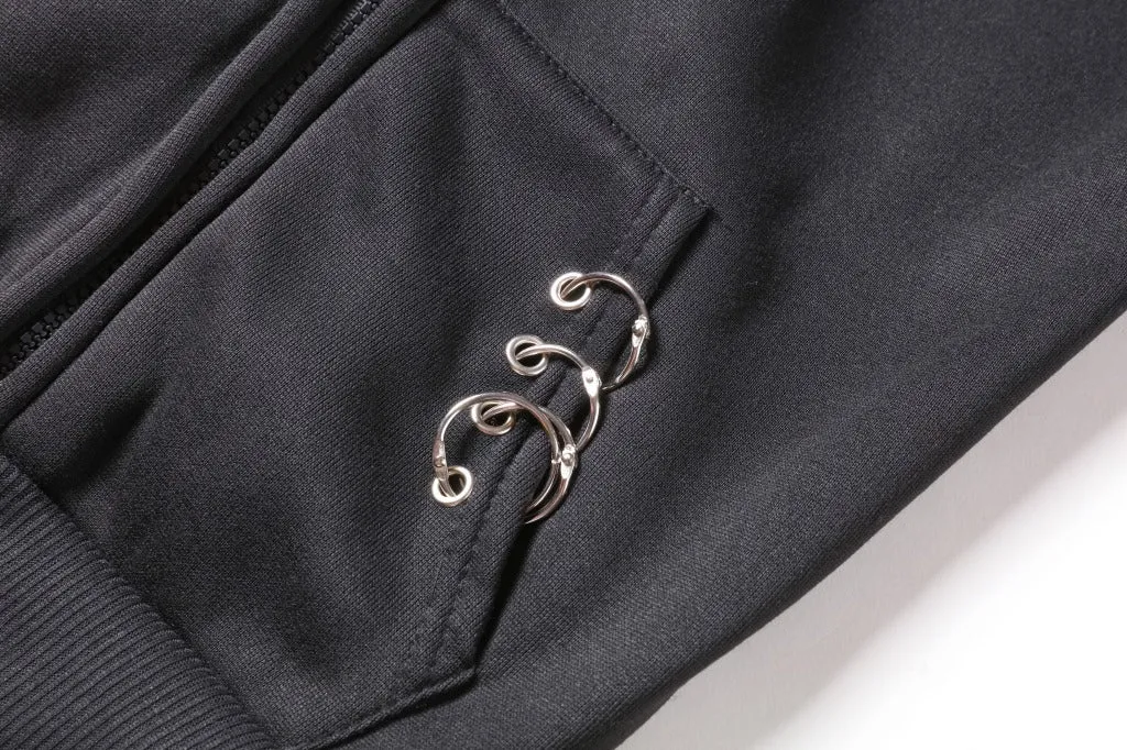 Punk gothic style oversize cardigan cape long sleeve loose hoodie iron ring sweatshirt streetwear for women plus size