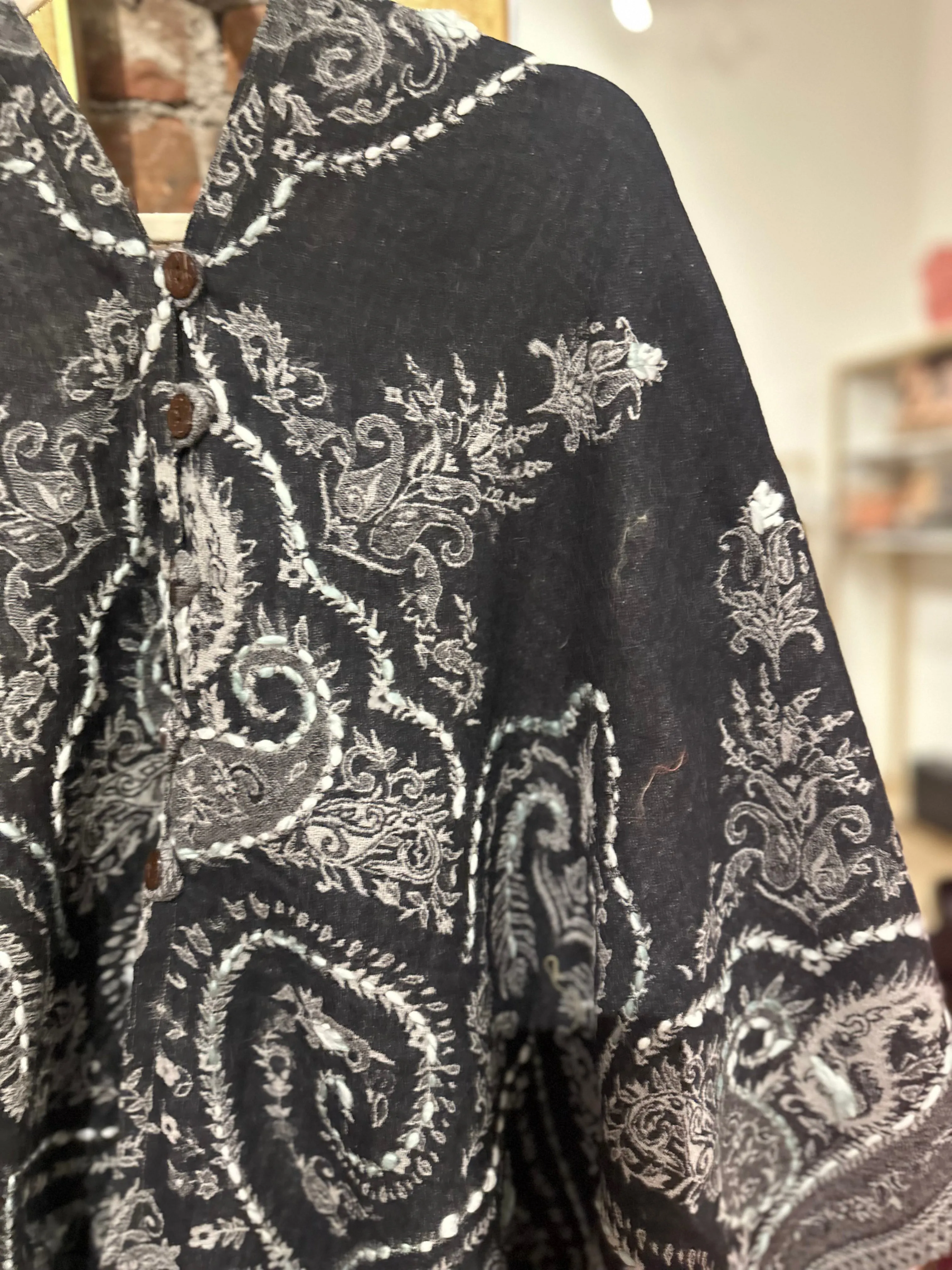 Pure wool reversible embroidered cape- bright multi