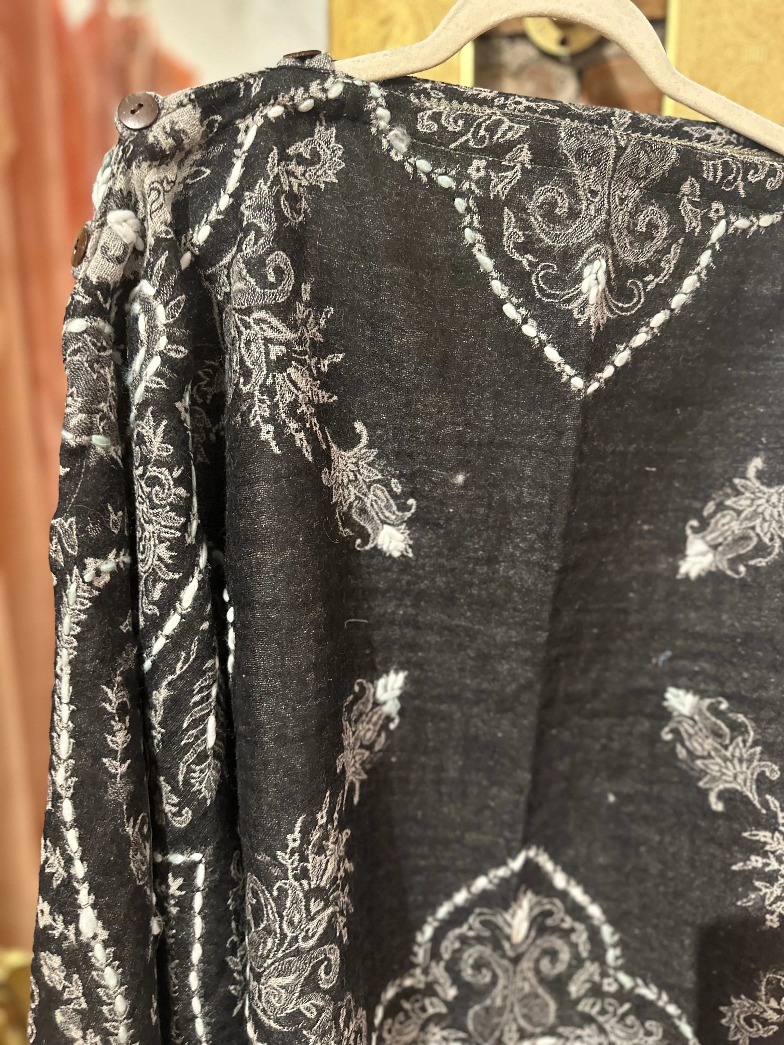 Pure wool reversible embroidered cape- bright multi