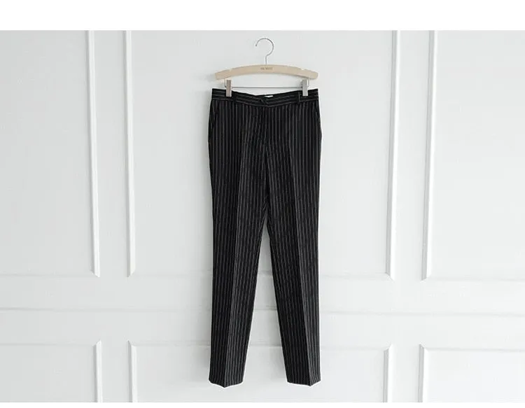Purpdrank - Women 2023 Spring New Temperament V Neck Striped Thin Cape Blazer Jacket Suit Slim Fit Trousers Office Lady Two Piece Suit