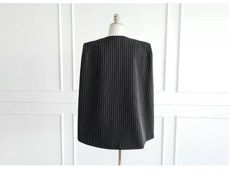 Purpdrank - Women 2023 Spring New Temperament V Neck Striped Thin Cape Blazer Jacket Suit Slim Fit Trousers Office Lady Two Piece Suit