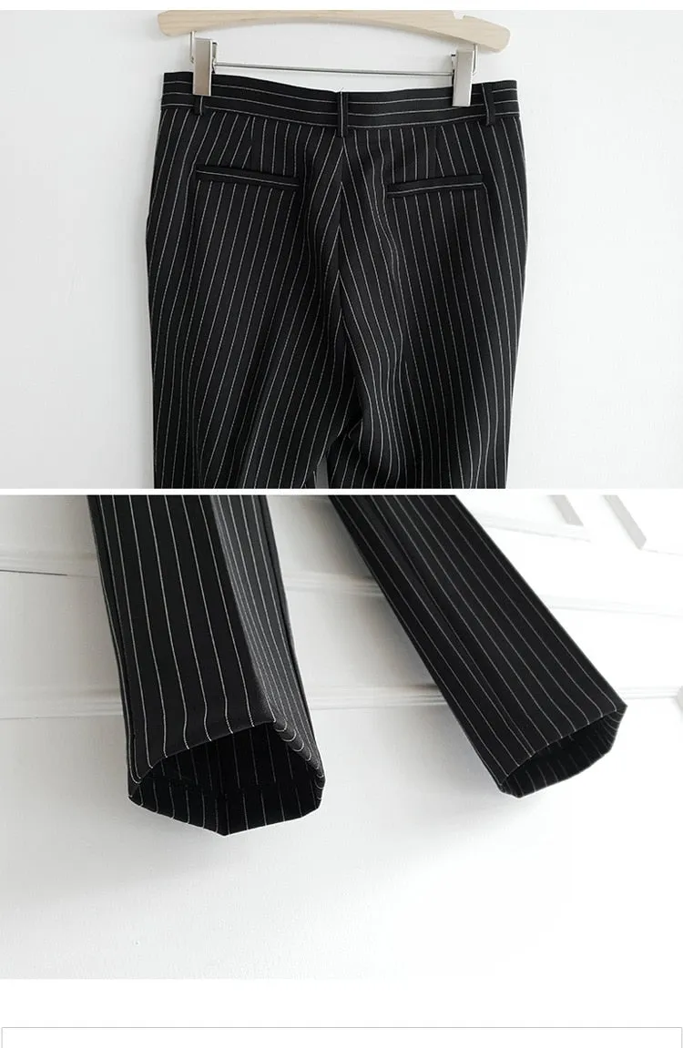 Purpdrank - Women 2023 Spring New Temperament V Neck Striped Thin Cape Blazer Jacket Suit Slim Fit Trousers Office Lady Two Piece Suit