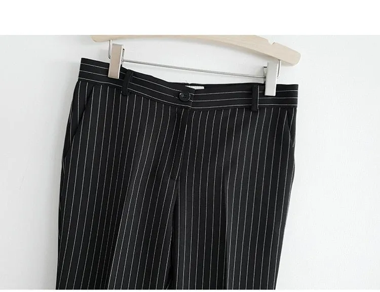 Purpdrank - Women 2023 Spring New Temperament V Neck Striped Thin Cape Blazer Jacket Suit Slim Fit Trousers Office Lady Two Piece Suit