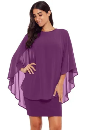 Purple Sheer Elegent Cape Dress