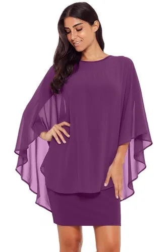 Purple Sheer Elegent Cape Dress