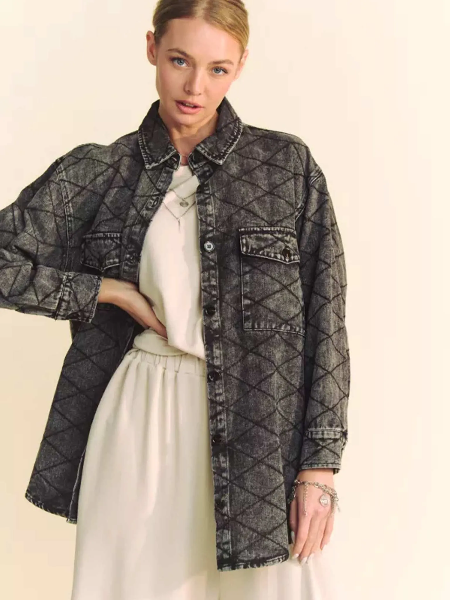Quilted Denim Shirt Jacket