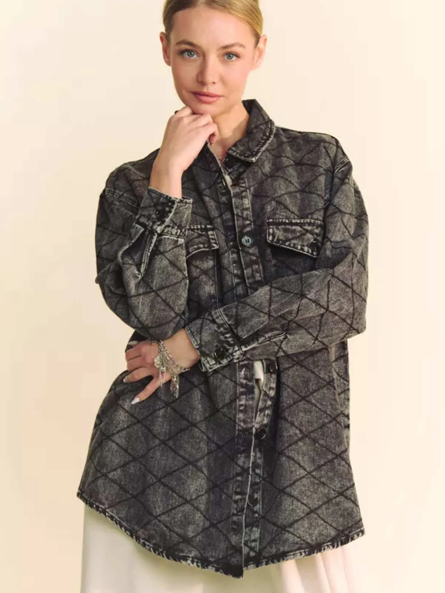 Quilted Denim Shirt Jacket