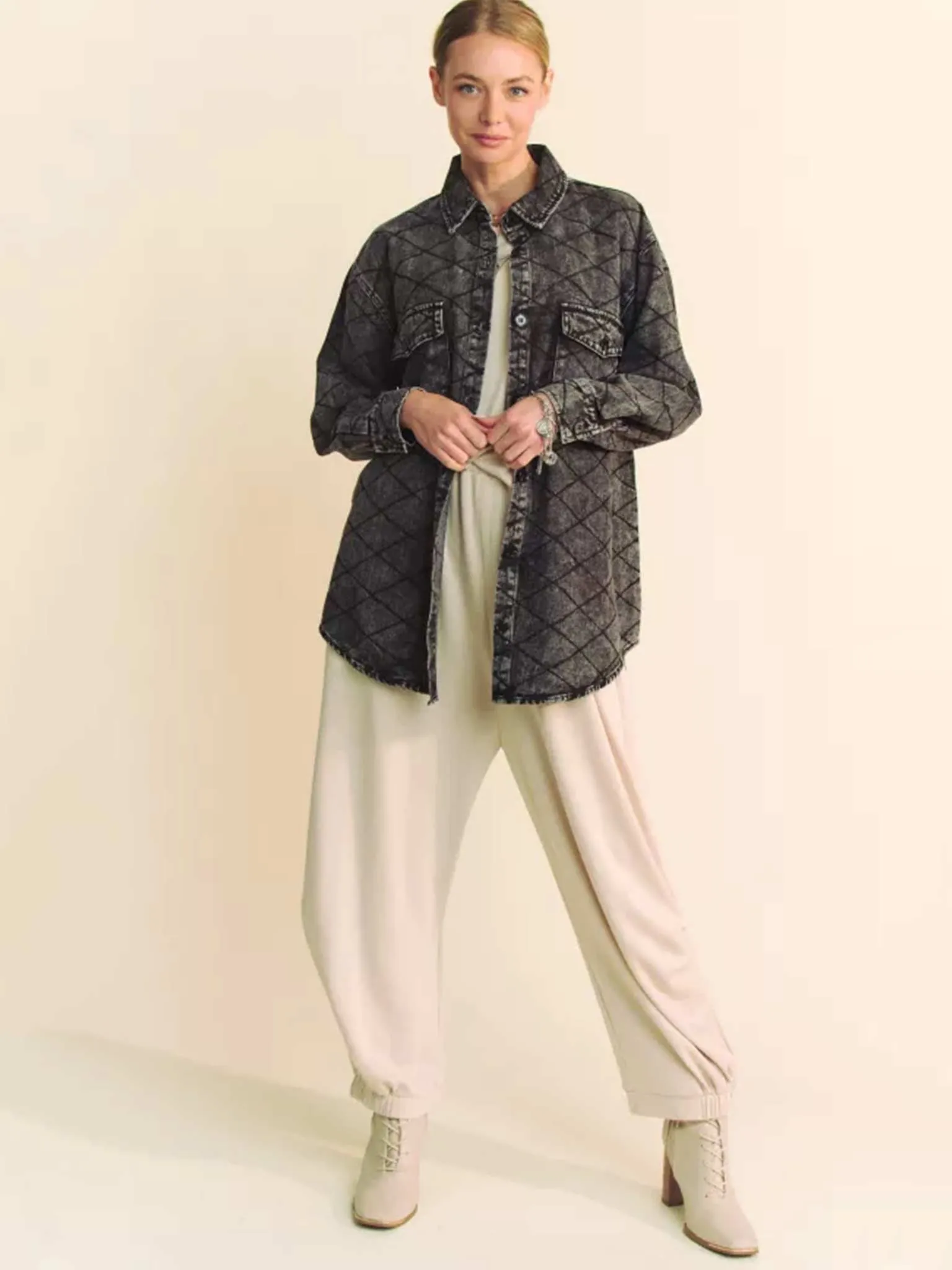Quilted Denim Shirt Jacket