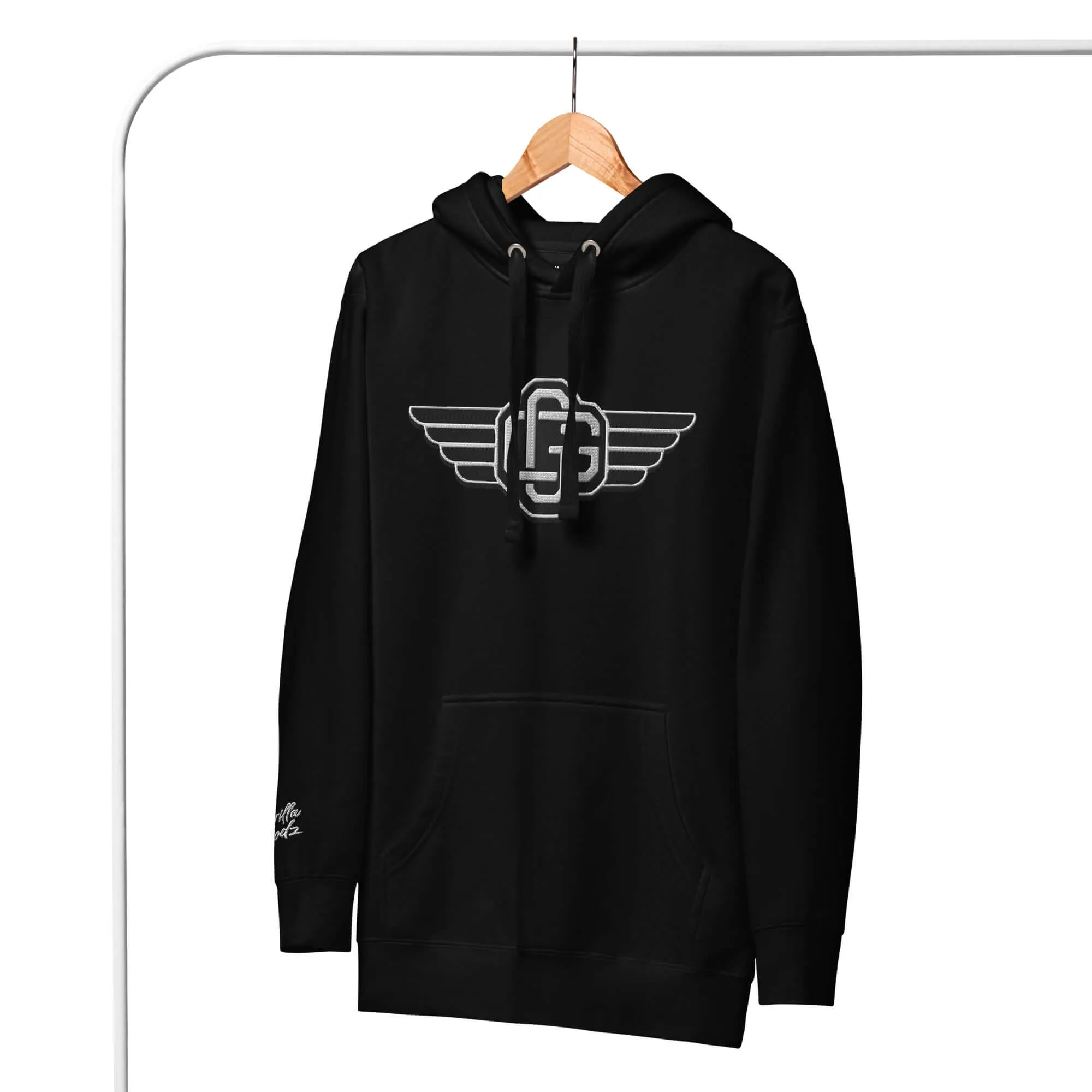 "B/W Wingz" Gorilla Godz Embroidered Unisex Hoodie (Color options available)