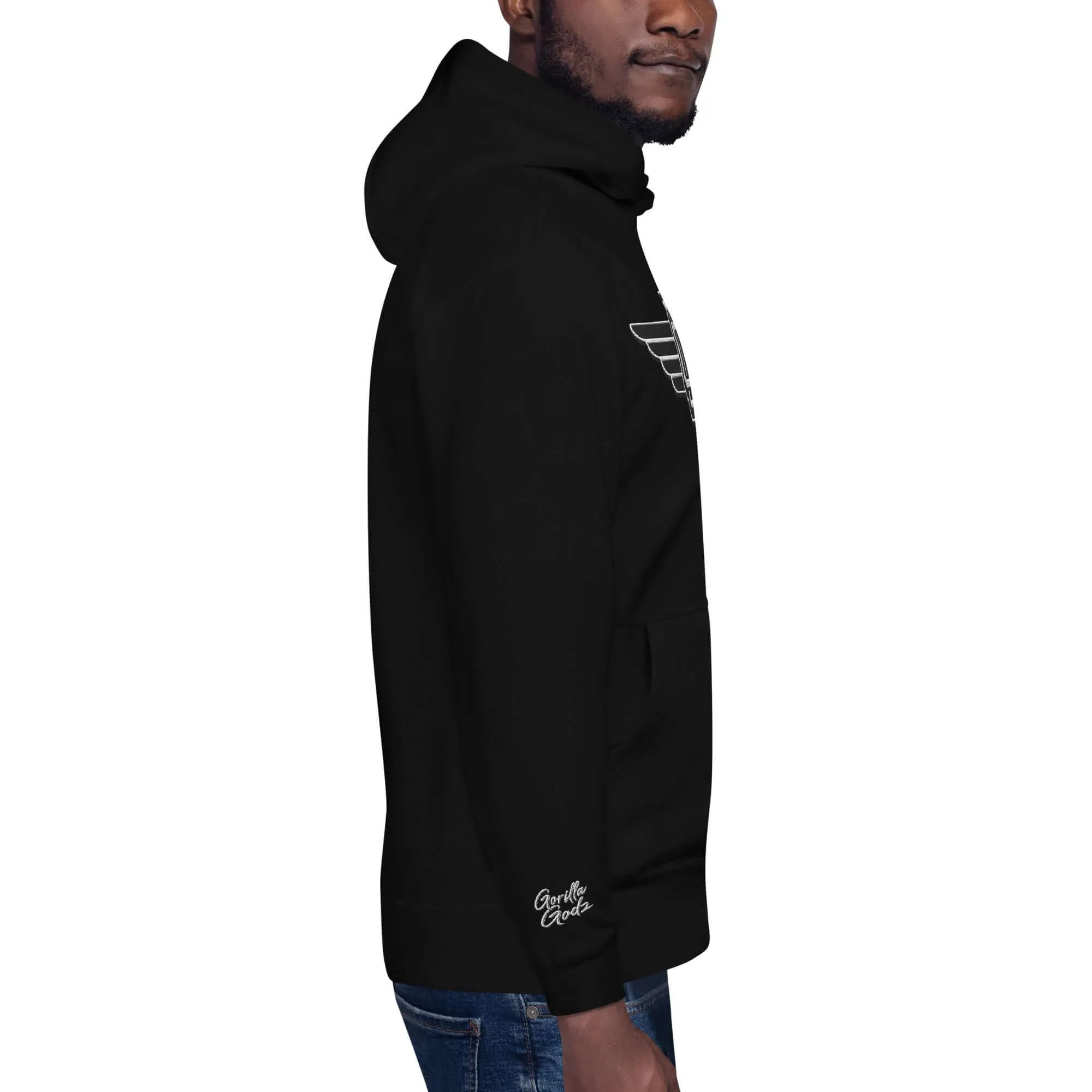 "B/W Wingz" Gorilla Godz Embroidered Unisex Hoodie (Color options available)