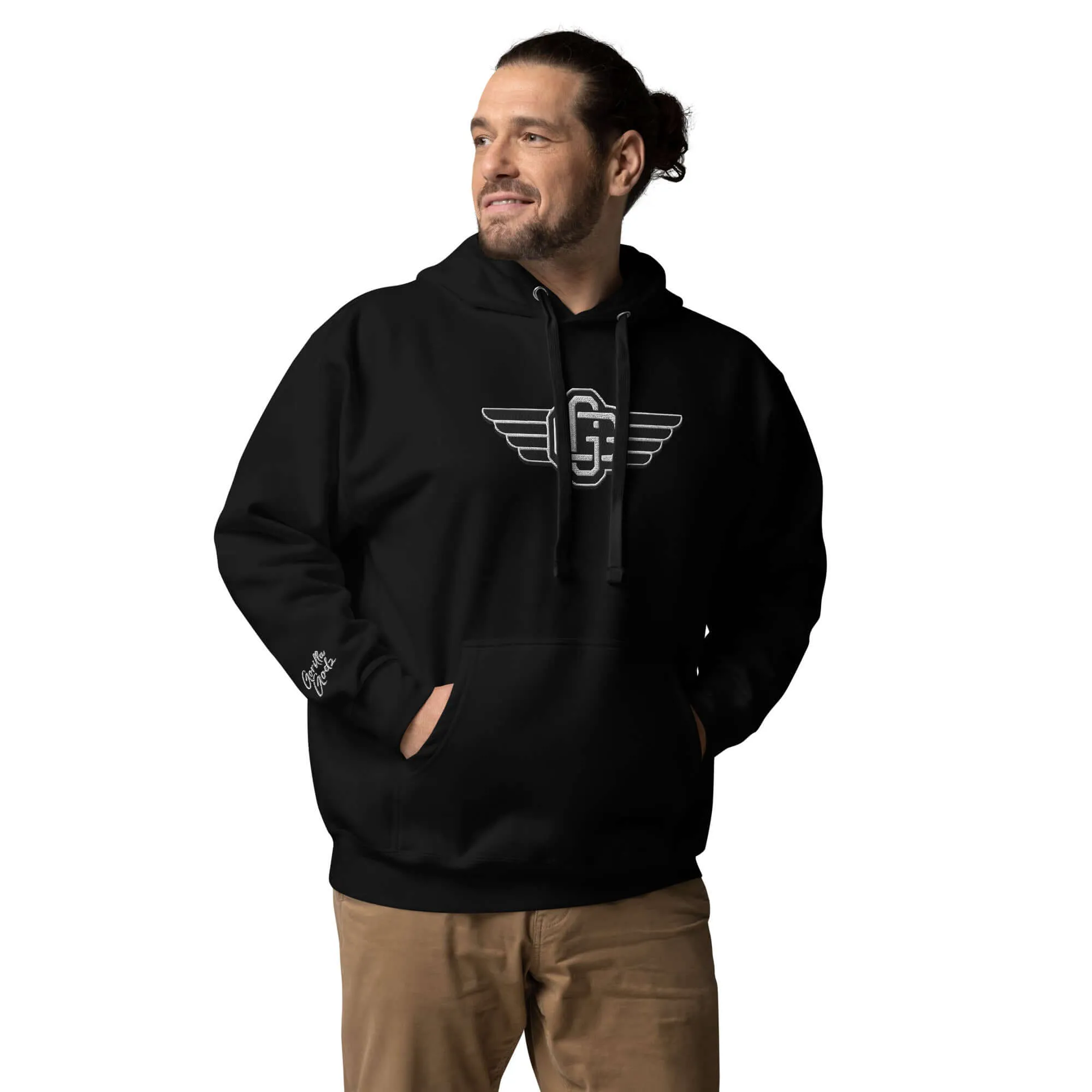 "B/W Wingz" Gorilla Godz Embroidered Unisex Hoodie (Color options available)