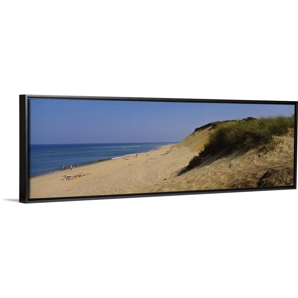 "High angle view of tourists on the beach, Cape Cod, Massachusetts, New England" Black Float Frame Canvas Art