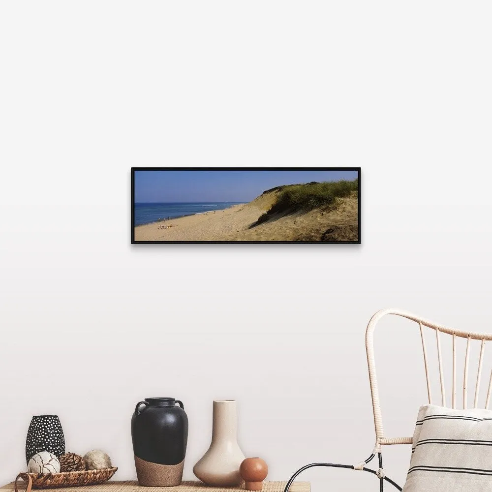 "High angle view of tourists on the beach, Cape Cod, Massachusetts, New England" Black Float Frame Canvas Art