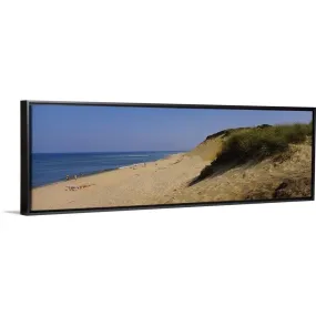 "High angle view of tourists on the beach, Cape Cod, Massachusetts, New England" Black Float Frame Canvas Art