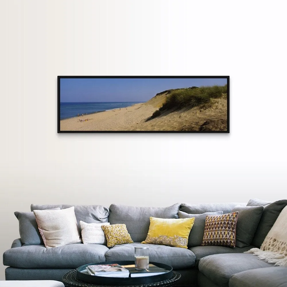 "High angle view of tourists on the beach, Cape Cod, Massachusetts, New England" Black Float Frame Canvas Art