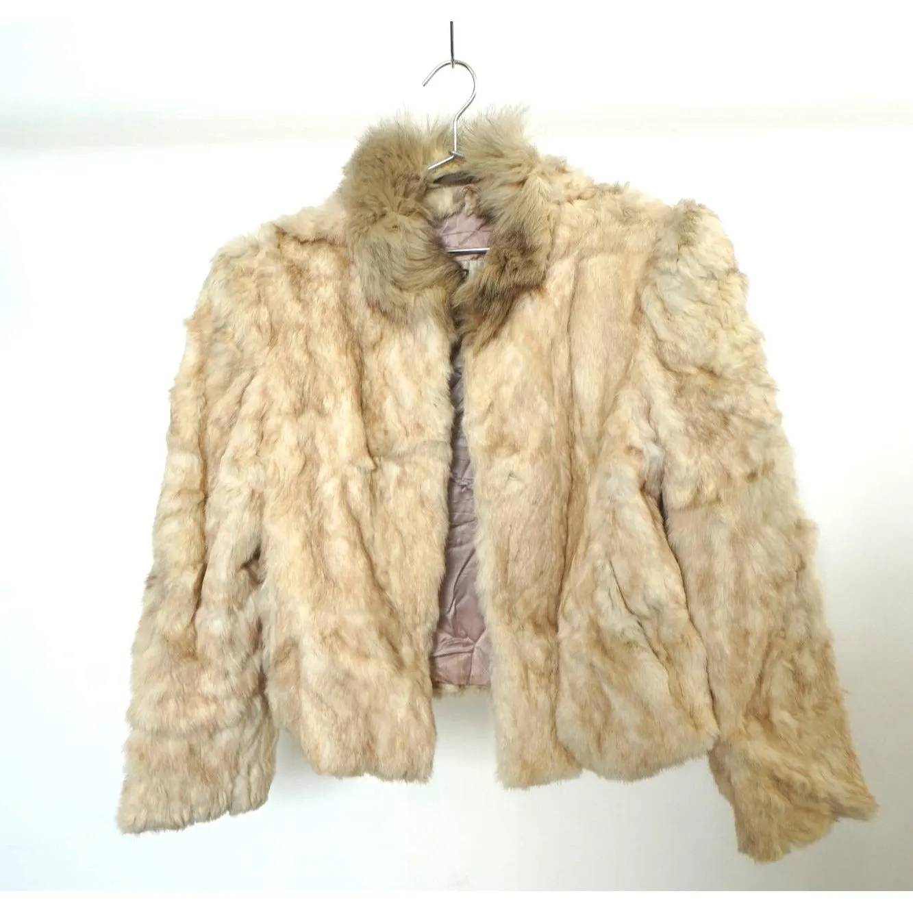 "Retail" Vintage Berman's Rabbit Fur Cropped Winter Coat Tan Size Medium Women's