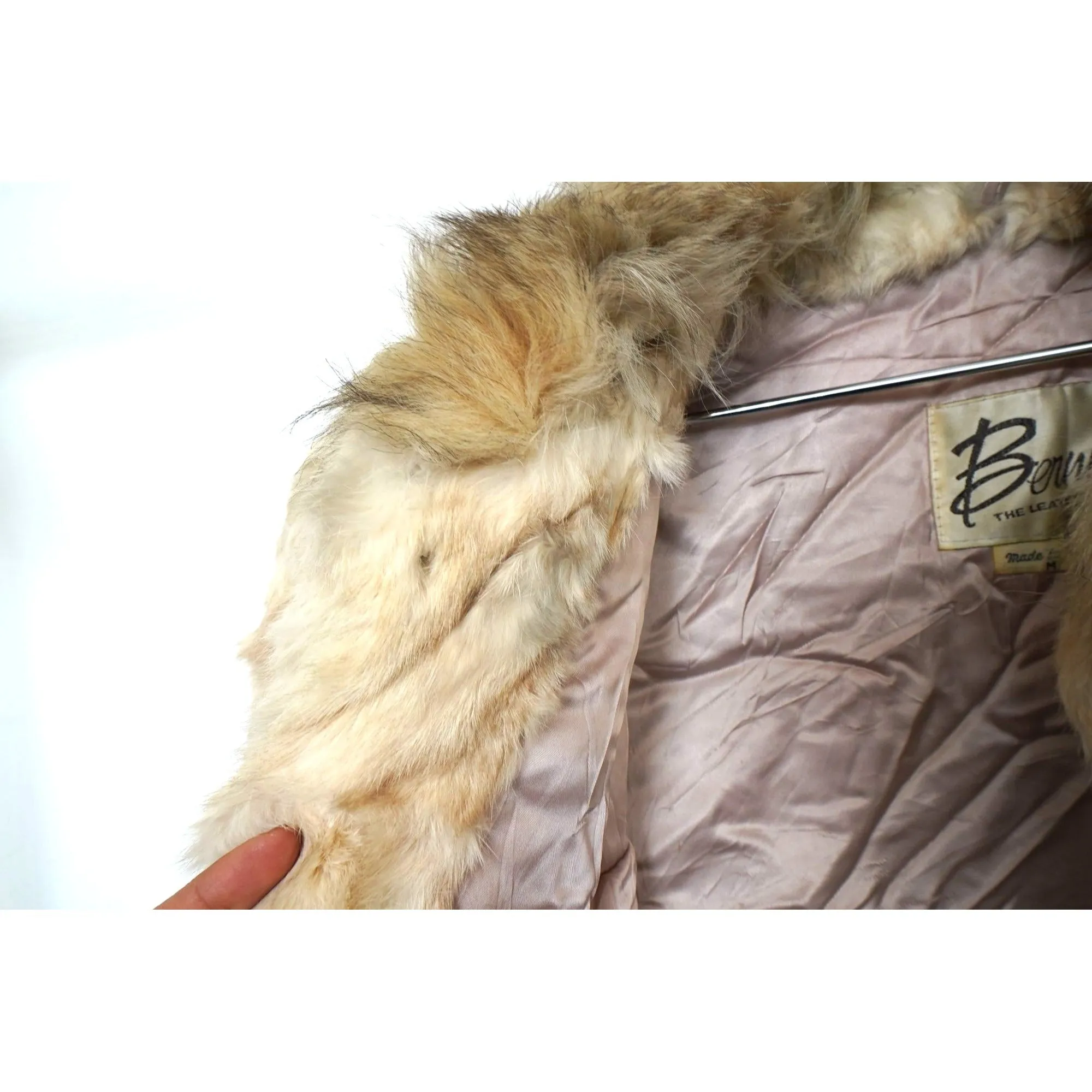 "Retail" Vintage Berman's Rabbit Fur Cropped Winter Coat Tan Size Medium Women's