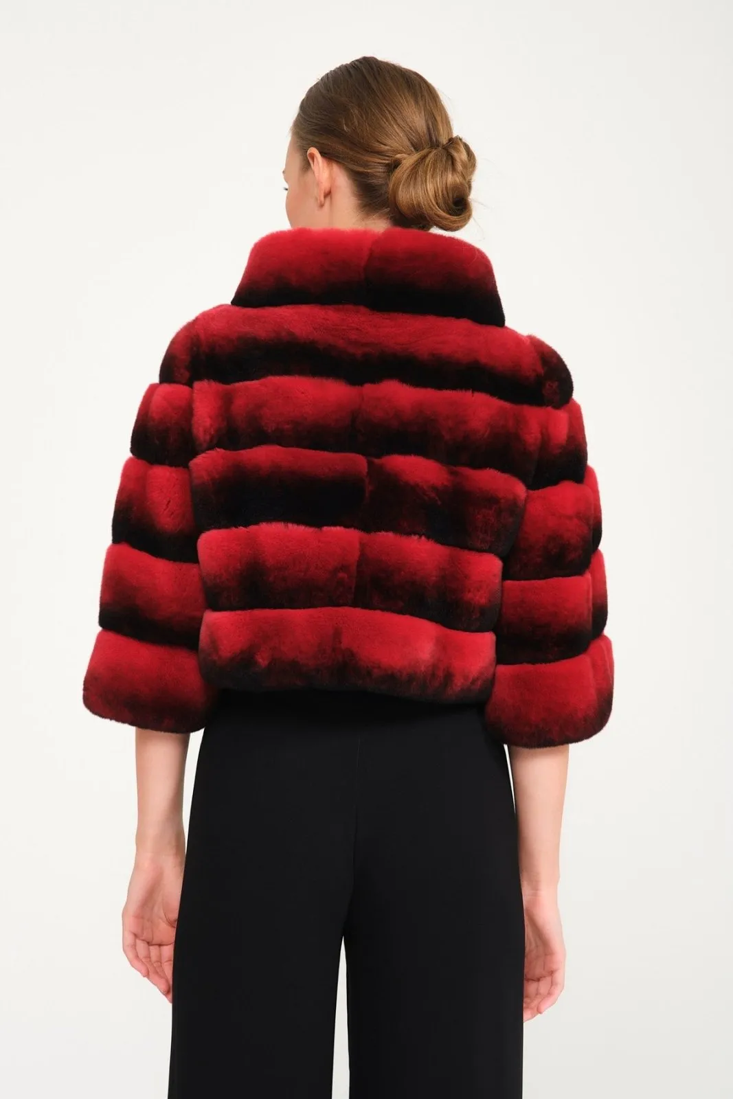 Red Chinchilla Pattern Rex Fur Jacket