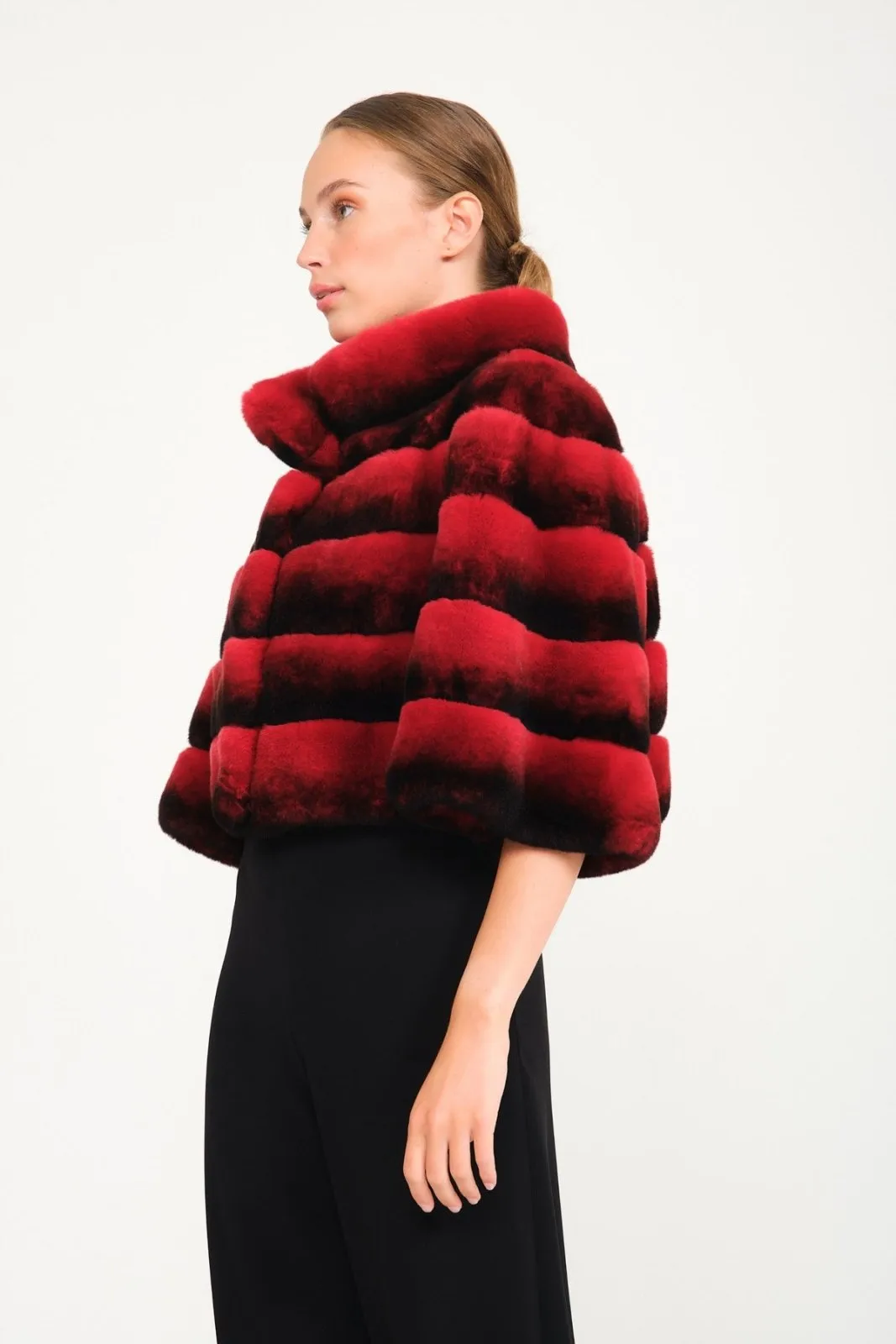 Red Chinchilla Pattern Rex Fur Jacket