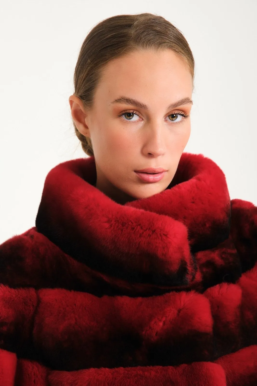 Red Chinchilla Pattern Rex Fur Jacket