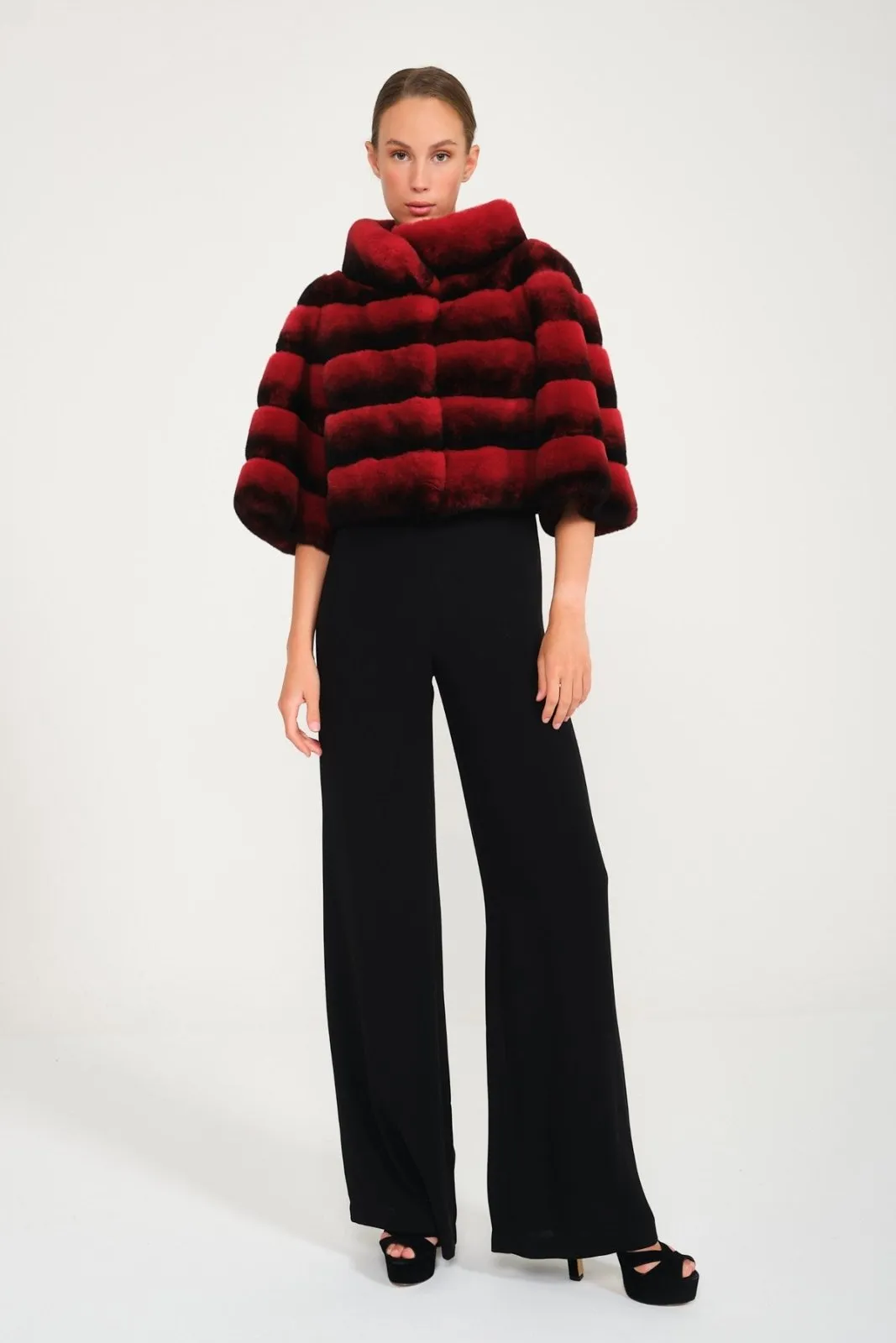 Red Chinchilla Pattern Rex Fur Jacket