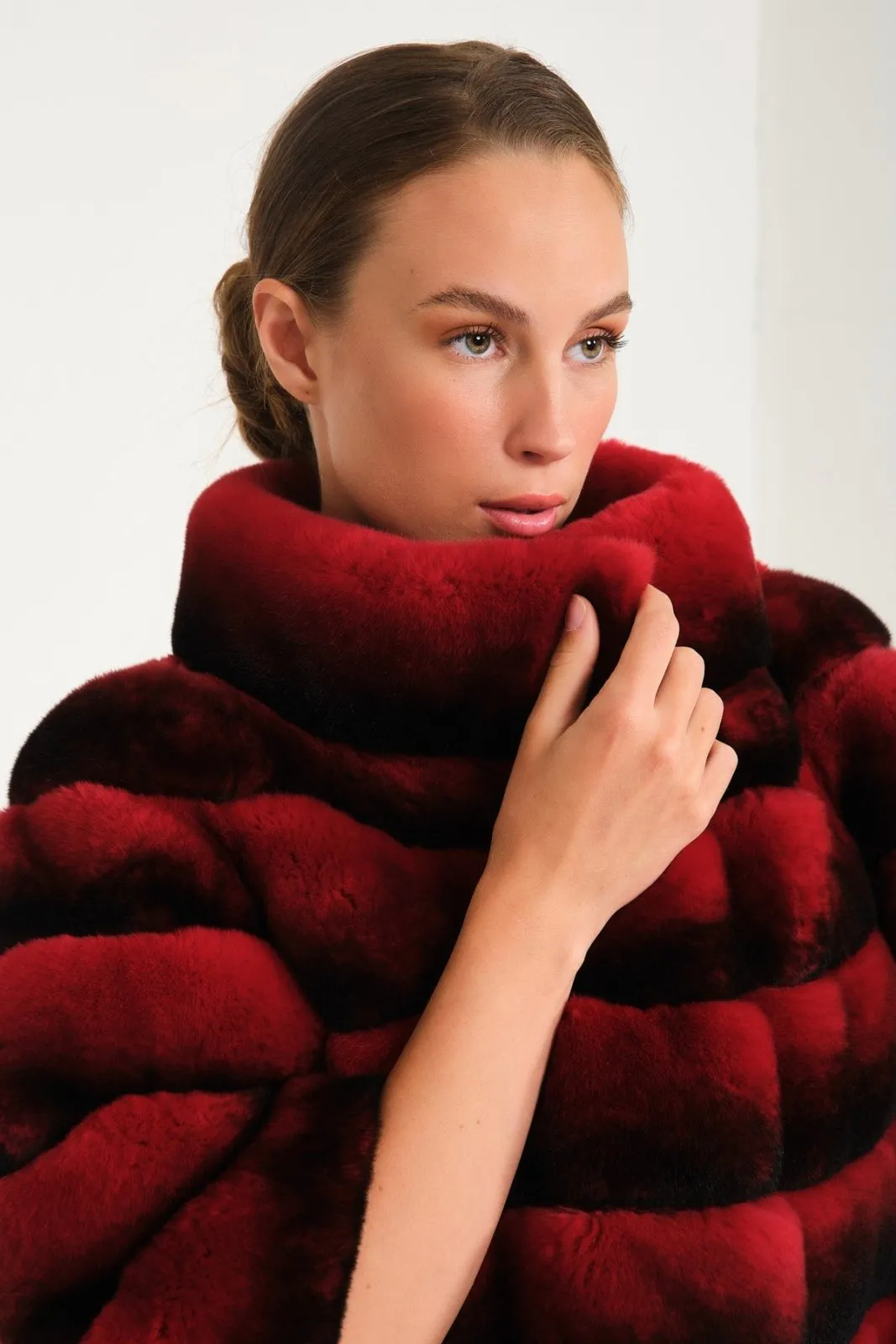 Red Chinchilla Pattern Rex Fur Jacket