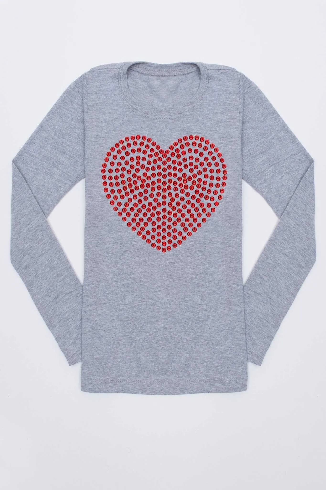 Red Heart Cute Fall Long Sleeve Gray Tee - Girls