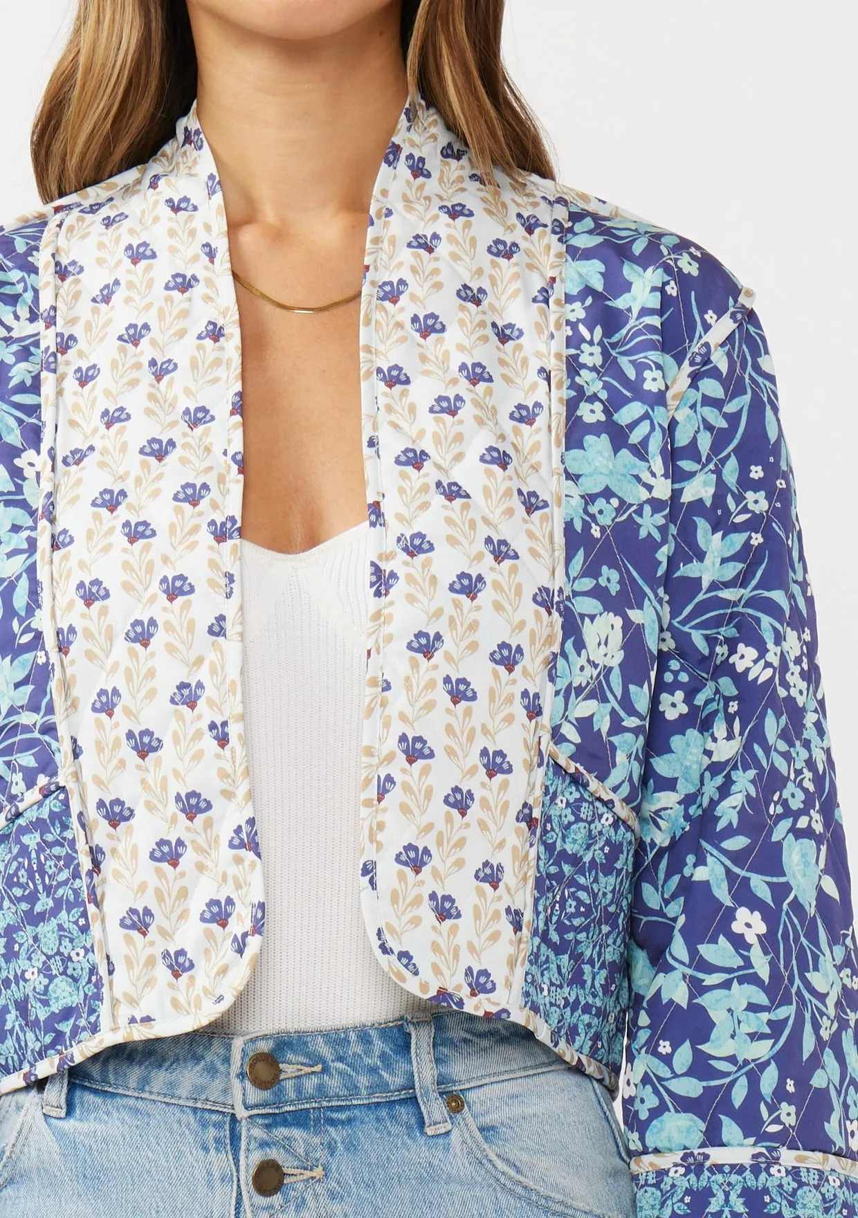 REVERSIBLE QUILTED JACKET - NAVY/NATURAL