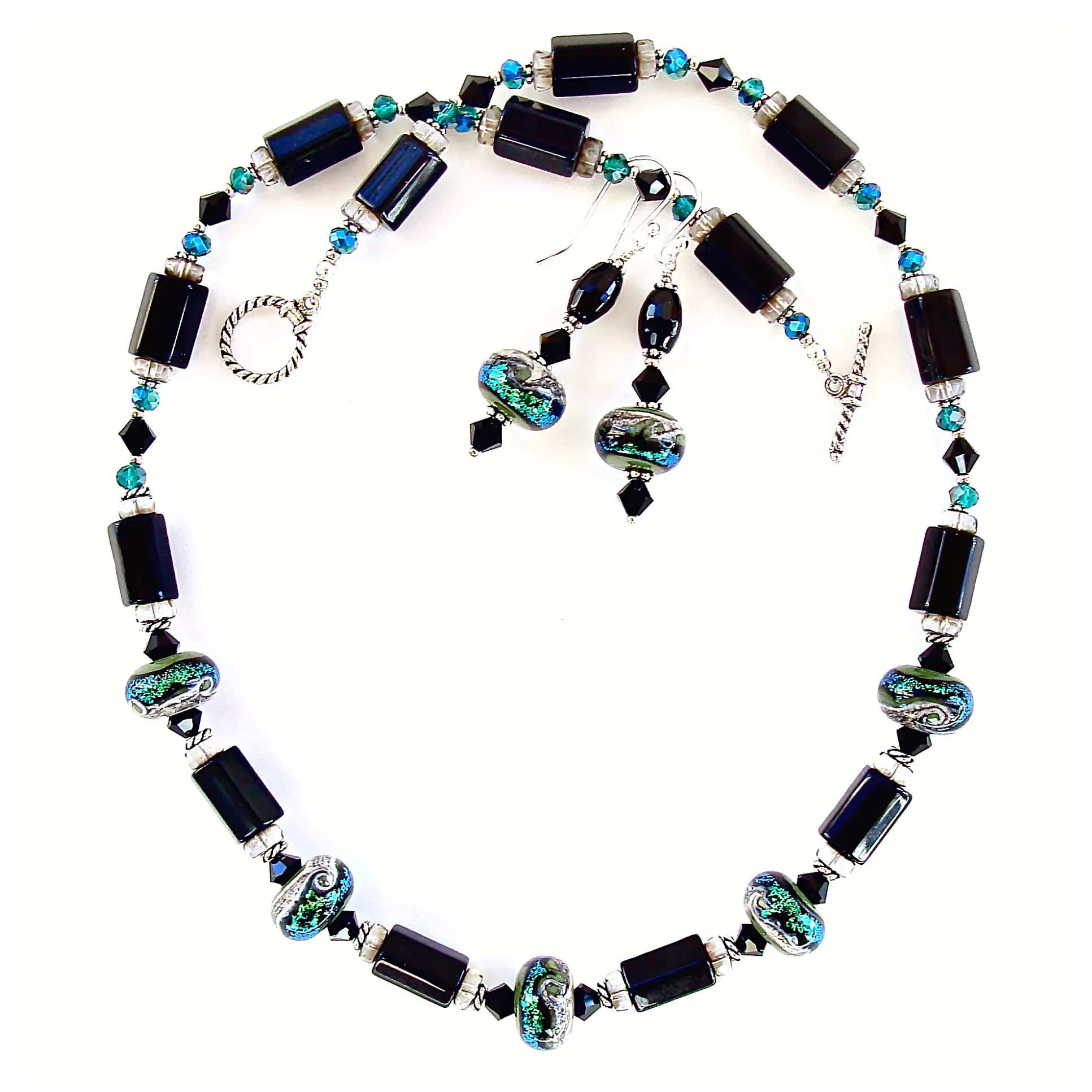 Rhodes: Black Necklace Set with Art Glass