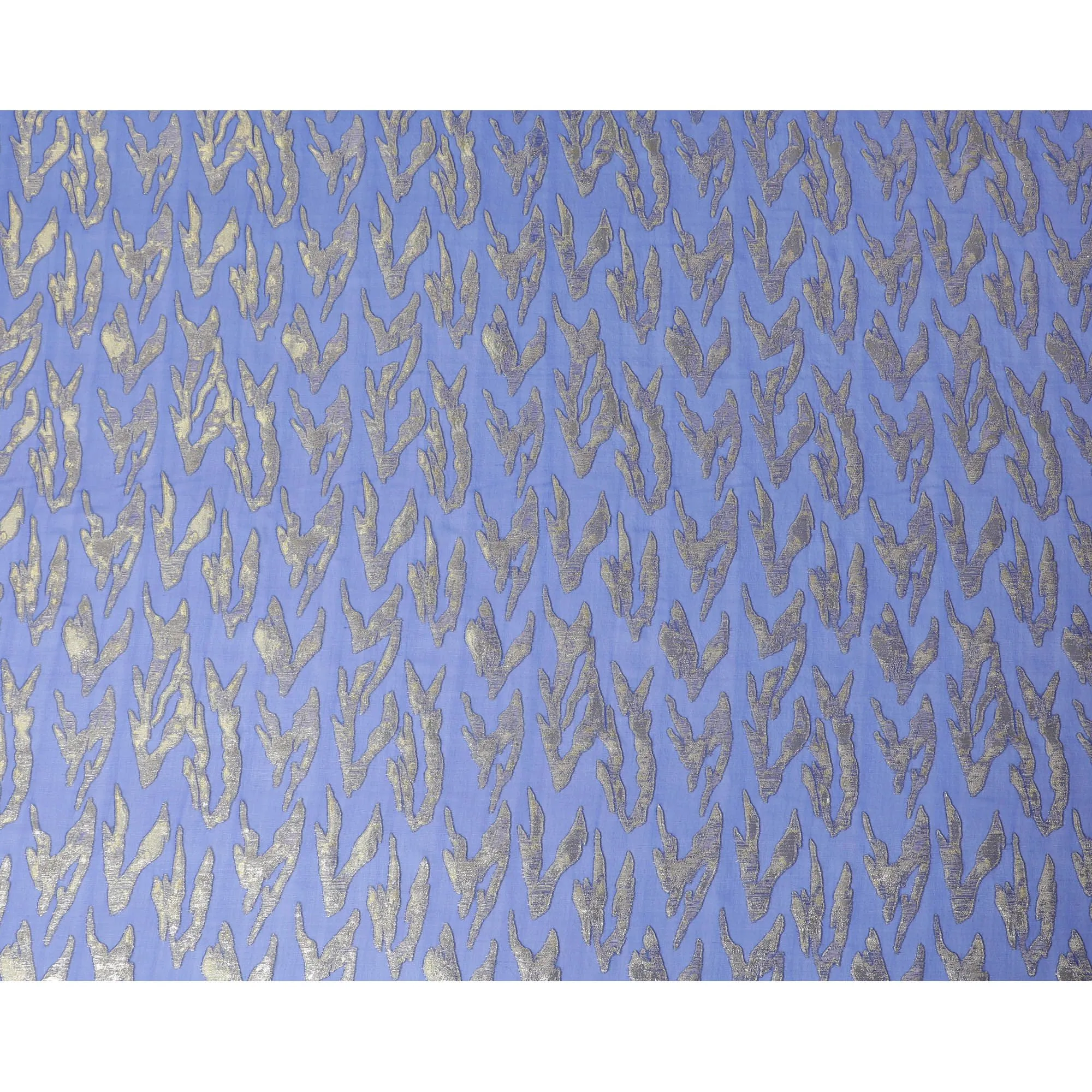 Royal blue Premium pure silk chiffon fabric with gold and silver metallic lurex in abstract design-D17214