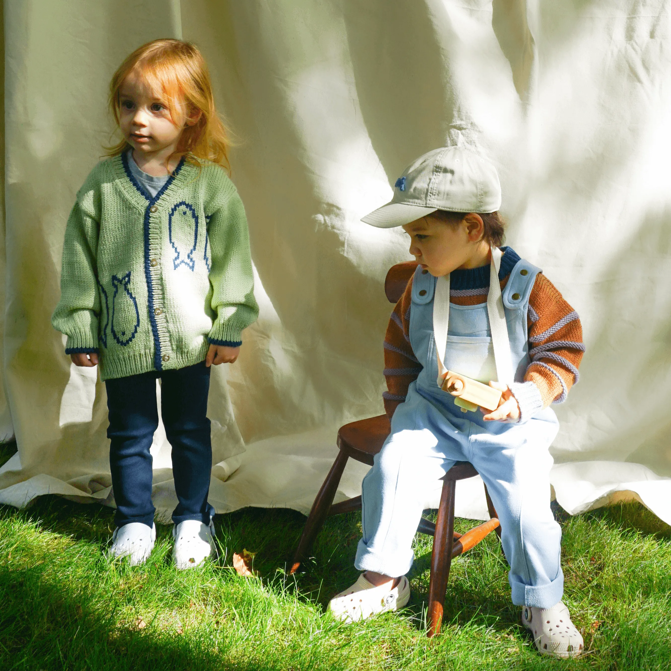 Sardine Intarsia Merino Wool & Baby Alpaca Kids Cardigan