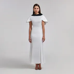 Satin Contrast Cape-Sleeve Dress with Back Tie Detail